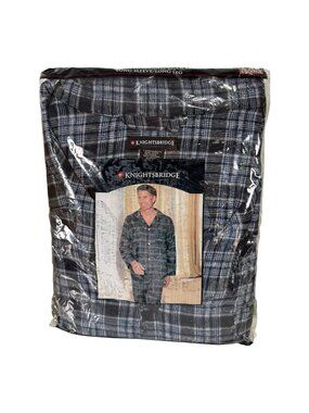 Knightsbridge Men’s Flannel Pajamas Set Blue Plaid 100% Cotton Size XXL NWT